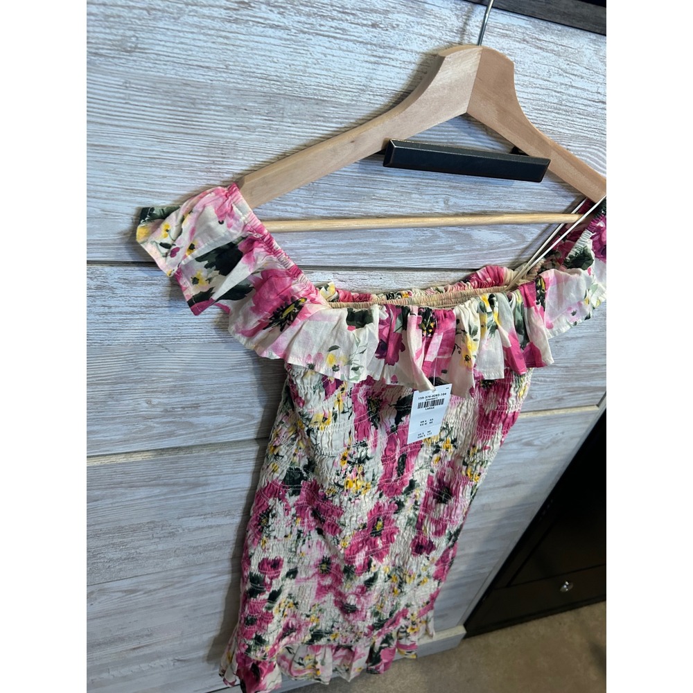 NWT Abercrombie & Fitch Pink Floral Smocked Off Shoulder Mini Dress - Picture 5 of 6
